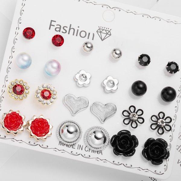 Ensemble de 12 paires de boucles d'oreilles élégantes en alliage de zirconium pour femme