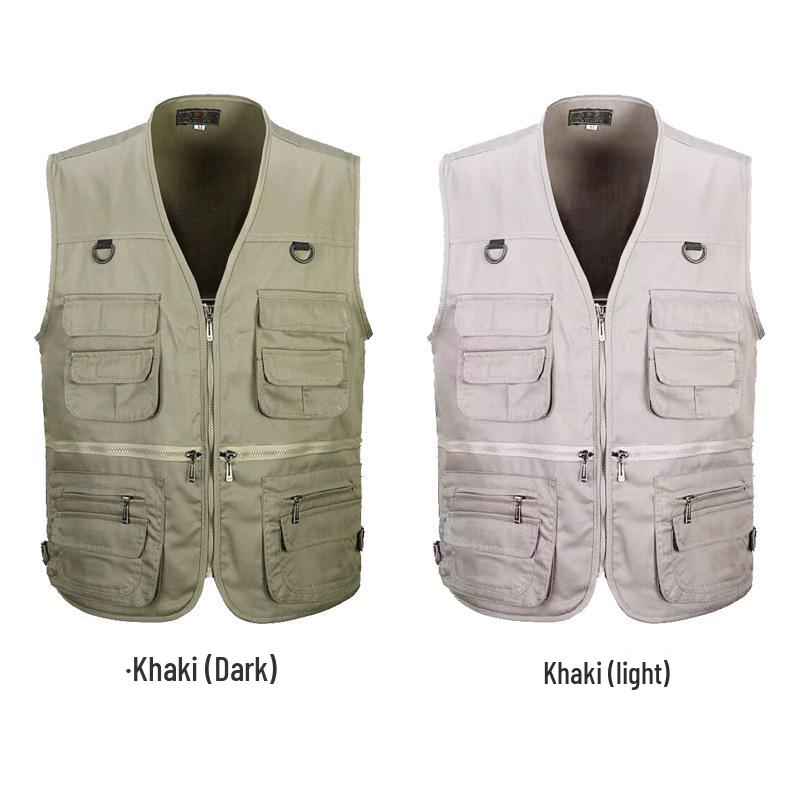 Atmungsaktive Herrenweste mit mehreren Taschen für Angeln und Fotografie - Übergröße, ärmellos, dünner Stil für mittelalte und ältere Männer.