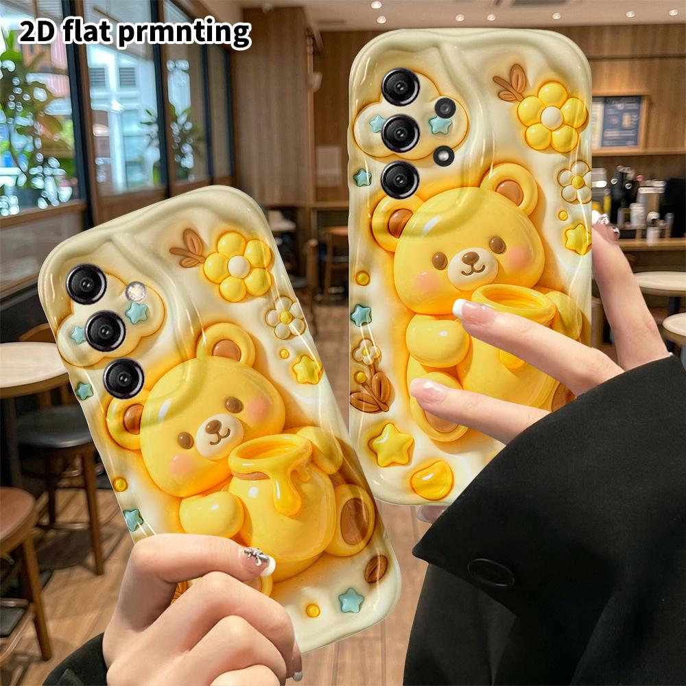 Phone Case: 2D flat, suitable for Samsung Galaxy A34 A35 M05 M06 S20 S22 S21 FE Plus 5G protective cases, creamy yellow honey bear, perfect Christmas