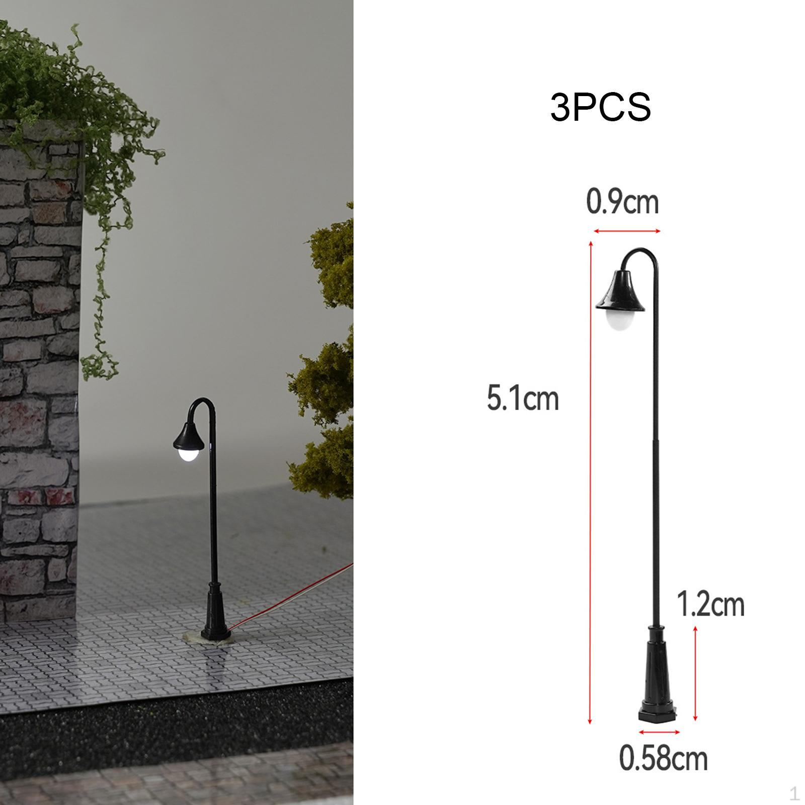 3 Pieces Mini Street Posts Light Model Outdoor Pathway Lantern Post Accs DIY Friendly Building 5.1x0.9cm