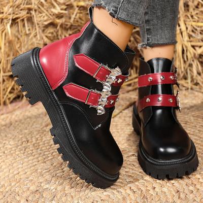 Fibbia per Cintura Gotica Metal Stivali Neri da Caviglia Donna 2025 Autunno Punk Piattaforma Chunky Stivali da Motociclista Y2K Scarpe Multicolore per Donna