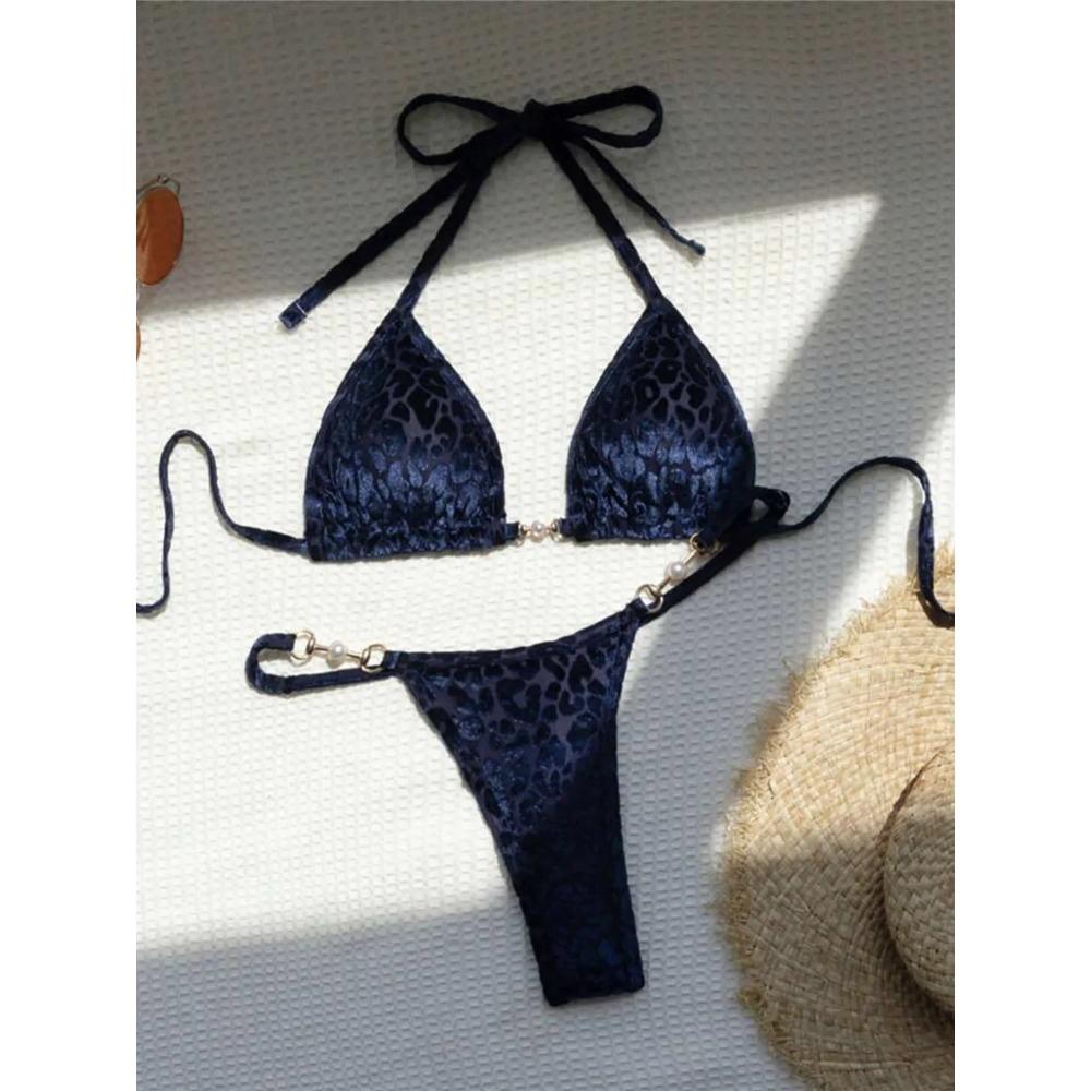 

S- XL Leopard Halter Mini Micro Thong Bikini Women Swimwear Female Swimsuit Two-pieces Bikini set Bather Bathing Suit Swim V5207 L