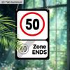 2D Flat, 1pc Vintage 50th Birthday Aluminium Sign "40 Zone Ends, 50 Speed Limit"- 8"x12" Rustic Birthday Party Decor, Funny Over-the-Hill Wall Art