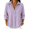 Women's Waffle Knit Top Collar V Neck Half Button 3/4 Sleeve Loose Fit Casual Blouse Multi Color