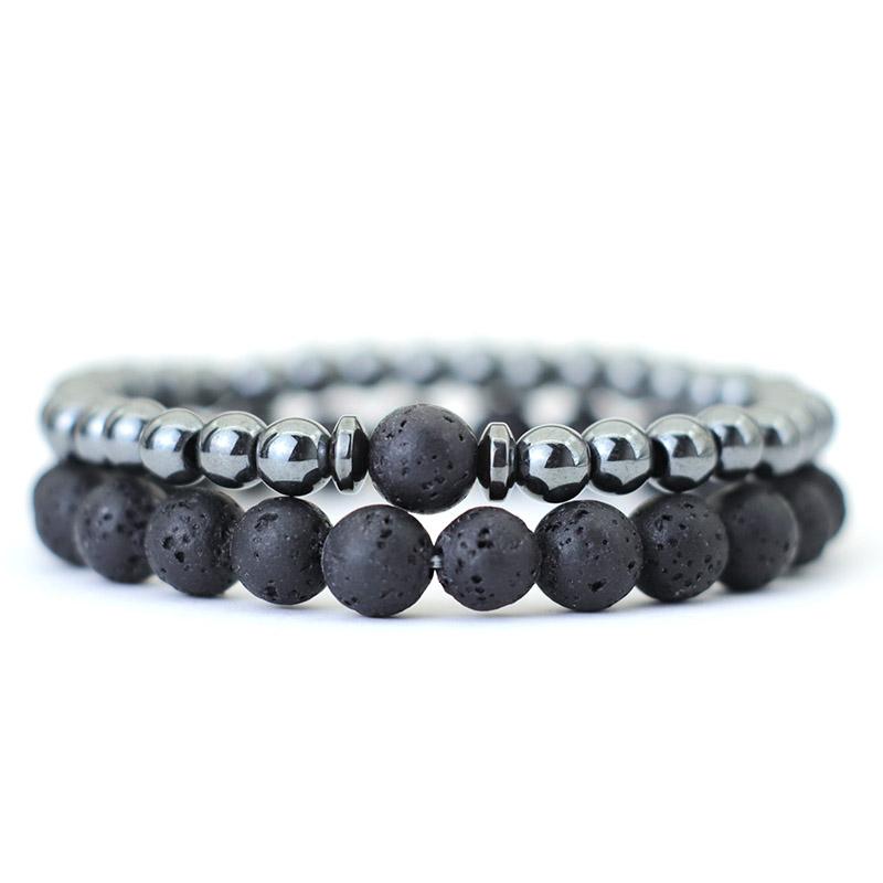 2 Pcs Natural Black Frosted Tiger Eye Stone Bracelet Men Women Gothic Vintage Beaded Brazelets Set Couple Hand Jewellery