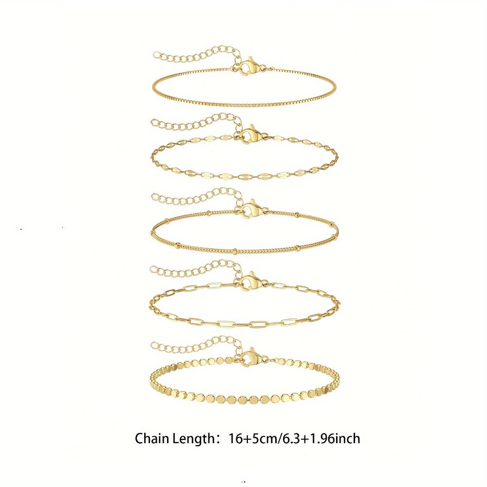 5Pcs/Set Boho Twist Chain Bracelets Set for Women Vintage Gold Silver Color Adjustable Cuban Link Bracelet Fashion Jewelry Gifts
