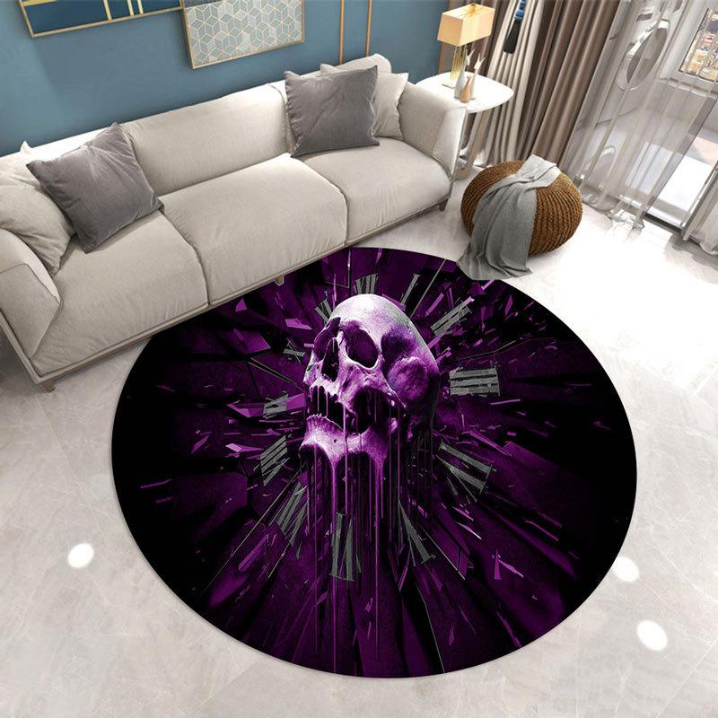 Gothic Horror Circular Carpet Skull Print Living Room Floor Mat E-sports Chair Sofa Side Anti Slip Mat Home Decoration
