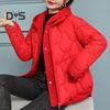 Women Winter Coat Fake Two-piece Zipper Button Closure Padded Hooded Turn-down Collar Pure Color Thin Short Type Down Cotton Filling Jacket