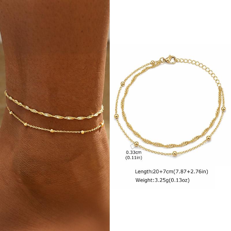 Bracelet de Cheville Superposé Imperméable pour Femmes, Chaîne de Pied Ajustable en Acier Inoxydable Doré avec Zirconia, Bijou