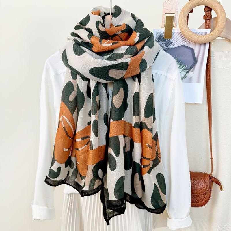 New leopard print bow fashion long scarf scarf women's versatile high-end thin shawl outside