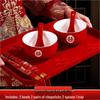 Red Festive Gaiwan and Chopsticks Wedding Tea Set - Pair of Bowls for Sons and Grandsons