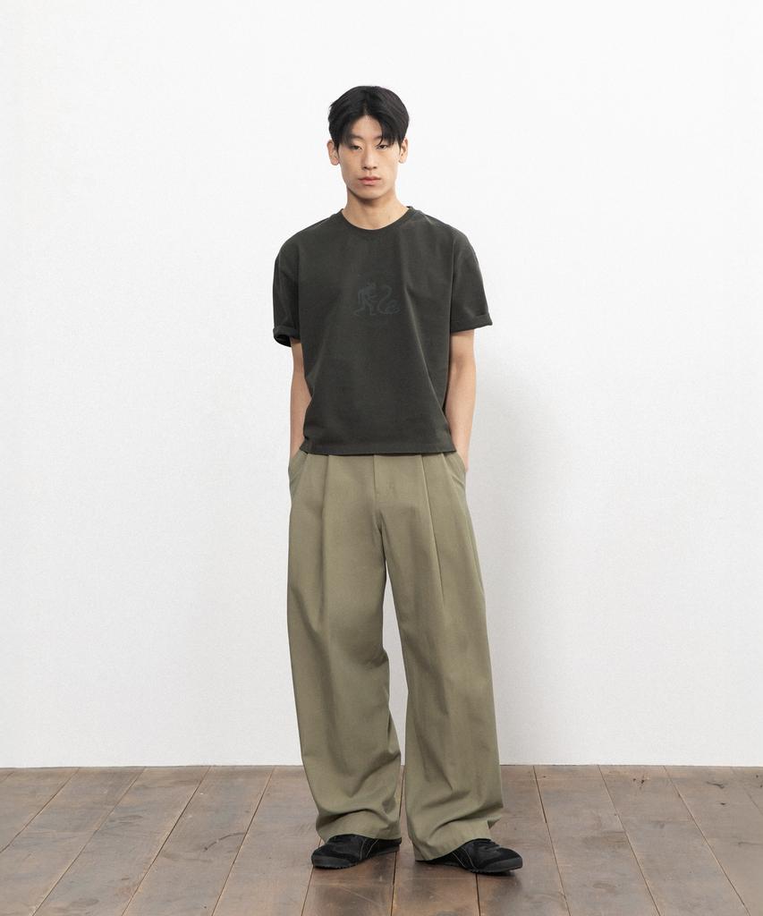 BEGIN202 Washed Cotton Dobby Pants [Light Olive]