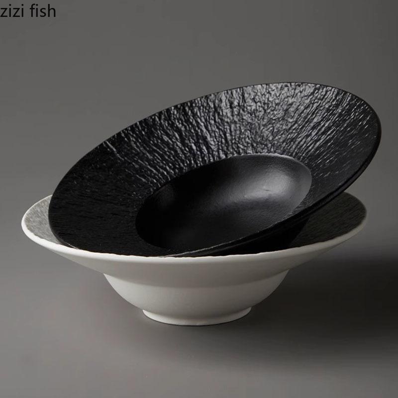 Farfurie ceramică cu textură de rocă de culoare solidă, farfurie groasă pentru supă, farfurie pentru salată, farfurii pentru paste, bucătărie moleculară, tacâmuri speciale