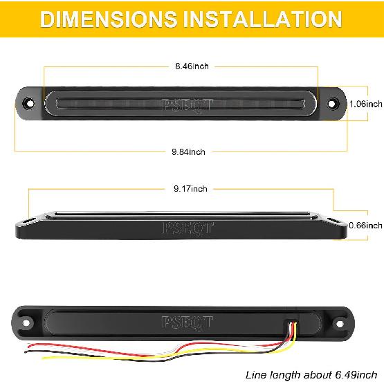 PSEQT 10" LED Trailer Tail Light Bar Brake Stop Turn Signal Lights Assembly Identification Red & Amber Sequential Strobe Strip Lamp w/Smoked Lens