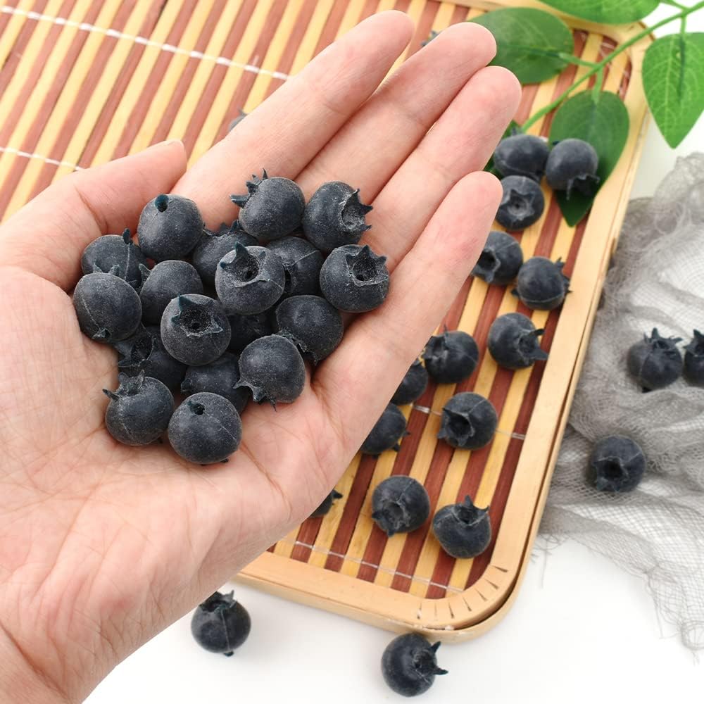 Artificial Blueberry, 50Pcs Fake Blueberry Lifelike Blueberries Simulation Blue Berries Fake Fruit for DIY Craft Home Kitchen Cabinet Food