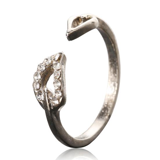 Fashion Women's Adjustable Rhinestones Leaves Opening Cuff Ring Jewelry Gift