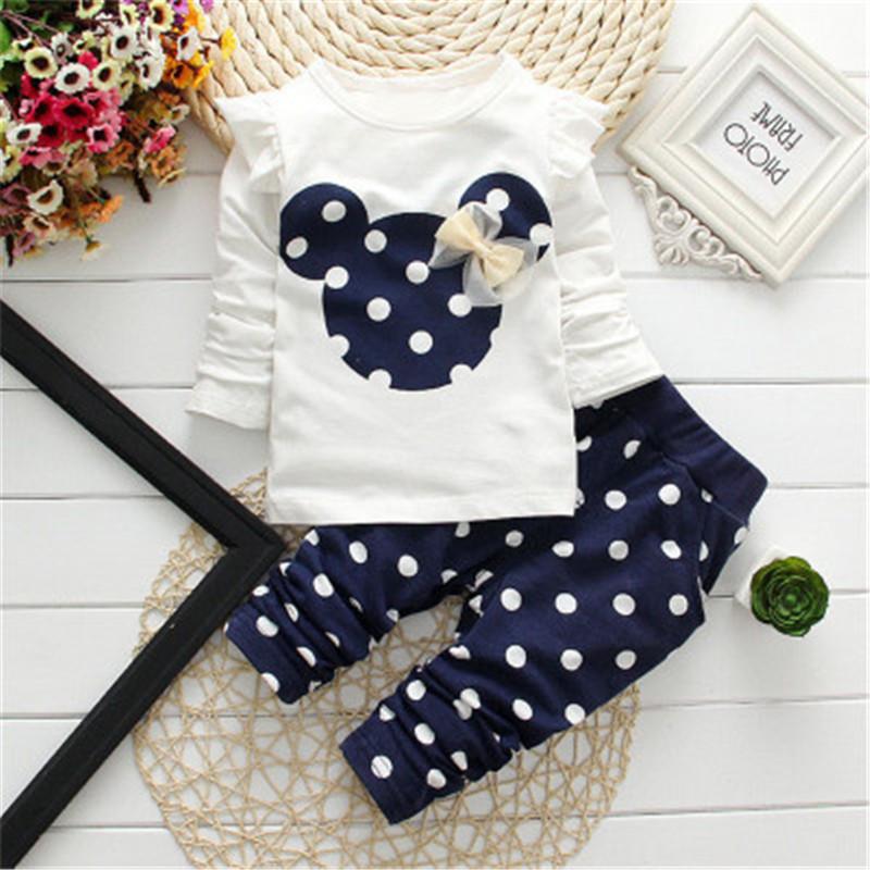 Summer Cotton Girl Clothes Cute Long-sleeved Cartoon Animal Baby Suit Round Neck Clothes + Pants Suit