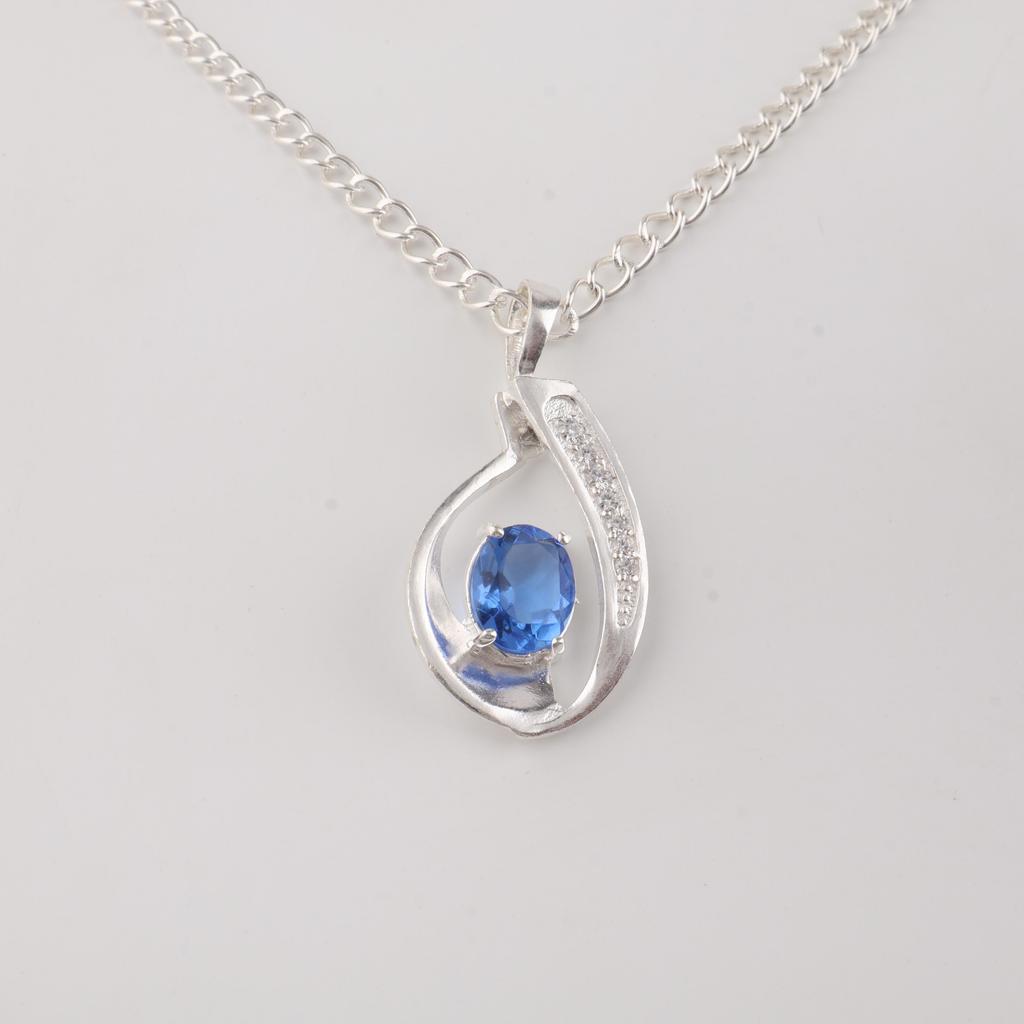 Tanzanite Gemstone 925 Sterling Silver Women Jewelry Designer Zircon Pendant 1.4" Gift For Mother CZP-16-2