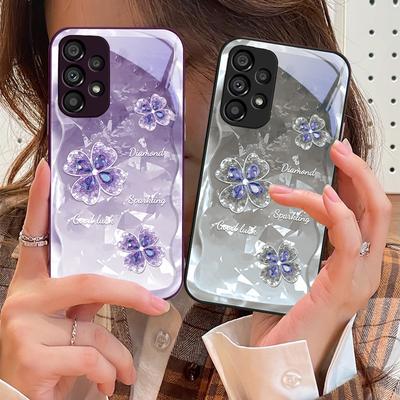 Gehärtetes Glas Handyhülle Für Samsung Galaxy S10 4G S20 11E 30 S21 21Fe 22 Pro S23 Ultra 5G S8 S9 Wasser Diamant Blumen Blätter