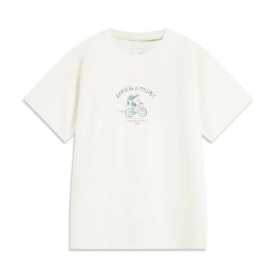 Bequemes Lässiges Einfaches Vielseitiges Feuchtigkeitsableitendes Lockeres Kurzarm-T-Shirt Damen Oberteile Cremeweiß AHSV640-1