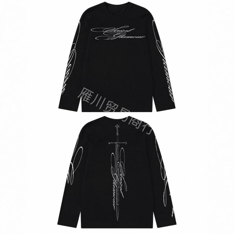 Mens Long Sleeve T-Shirt Casual Vintage Print Loose Fit Streetwear Unisex Cotton Blend