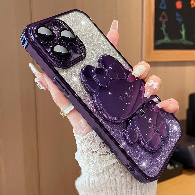 

Rabbit Stand Mirror Phone Case for Apple s iPhone 13, 15, 16 Pro, and 17 Pro Max - Transparent & All-Inclusive Design for Women iPhone 16 Pro