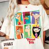 Phineas and Ferb Character Collage Retro Graphic Unisex Tee S-5XL