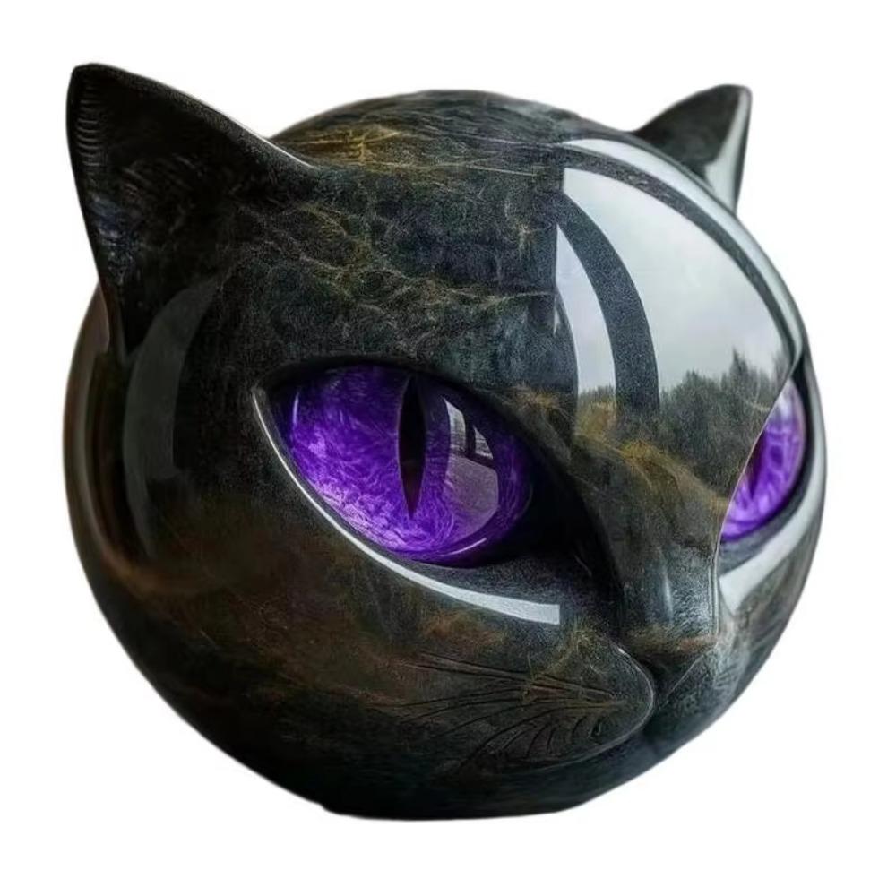 Amber Eyes Resin Stone Sculpture Resin Luxury Marble Texture Hand-Carved Cat Stone Bookshelf Decor