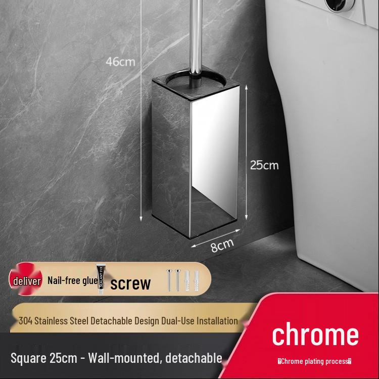 Wall-Mounted 304 Stainless Steel Toilet Brush Holder & Floor Suction Cup Cleaning Set