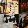 Halloween Courtyard Decoration Hanging Wall Decor, Matte Black Dead Branch Bat Silhouette Ornament Durable Acrylic Holiday Sign with Metal Bell, Easy
