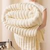High-Weight Striped Rabbit Plush Blanket - Thick, Multi-Functional Nap Throw
