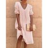 Solid Color V-neck Short Sleeve Dress Women Solid Color and V-neck Short Sleeve Dress