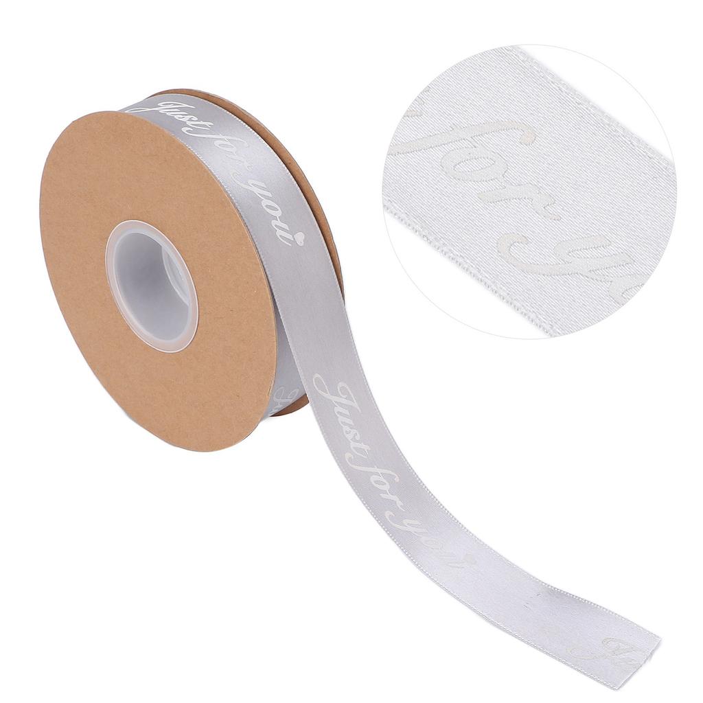 2.5cm Satin Ribbon Roll 45yd Printing Just for You Polyester for DIY Wedding Decoration Birthday Cake PackingSilver Gray