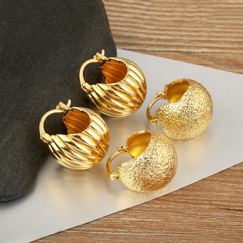 Nidin New Retro Unique Personality Stud Earrings For Women Female Hemisphere Shape Copper Ear Jewelry Engagement Wedding Gifts