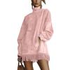 Women's Solid Color High Neck Loose Pocket Tassel Long Sleeved Suede Dress