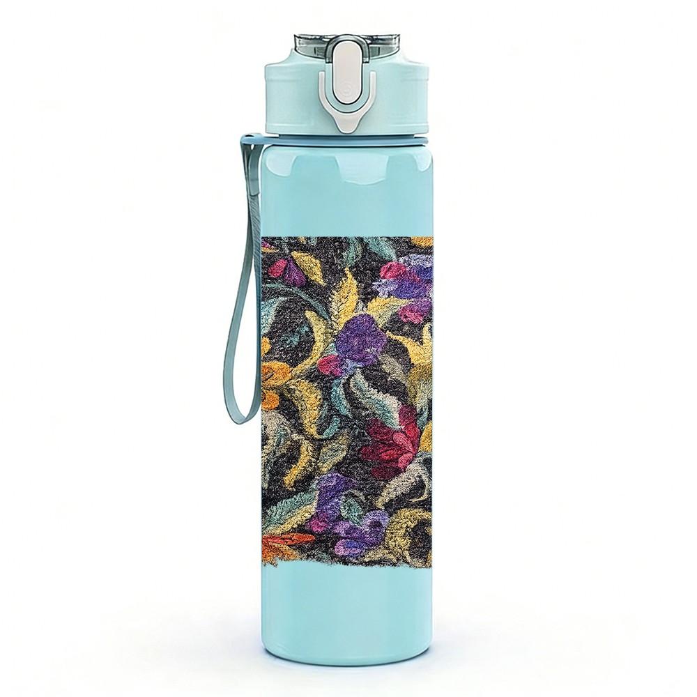 1PC Dark Rich Toned Floral Bouquet Print 750ml Color Plastic Sports Water Bottle Leakproof Flip Straw Lid Suitable for Sports Office Home Use