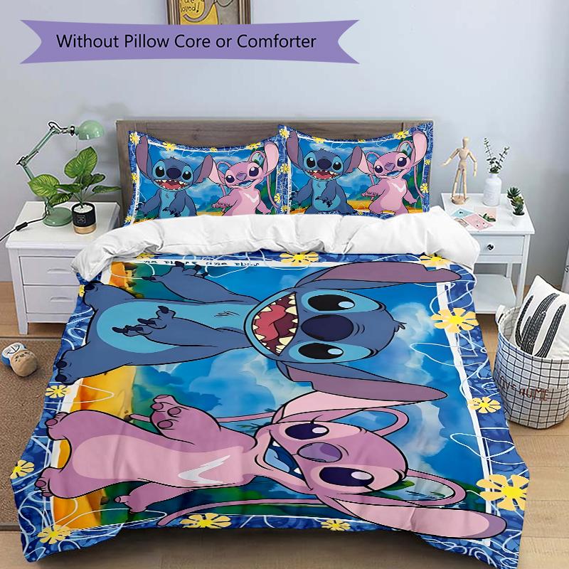 Stitch Lilo Adventure Printed 3pcs Bedding Set Soft Microfiber 1 Duvet Cover And 2 Pillowcases Home Bedroom Decor Xmas Gift K1816