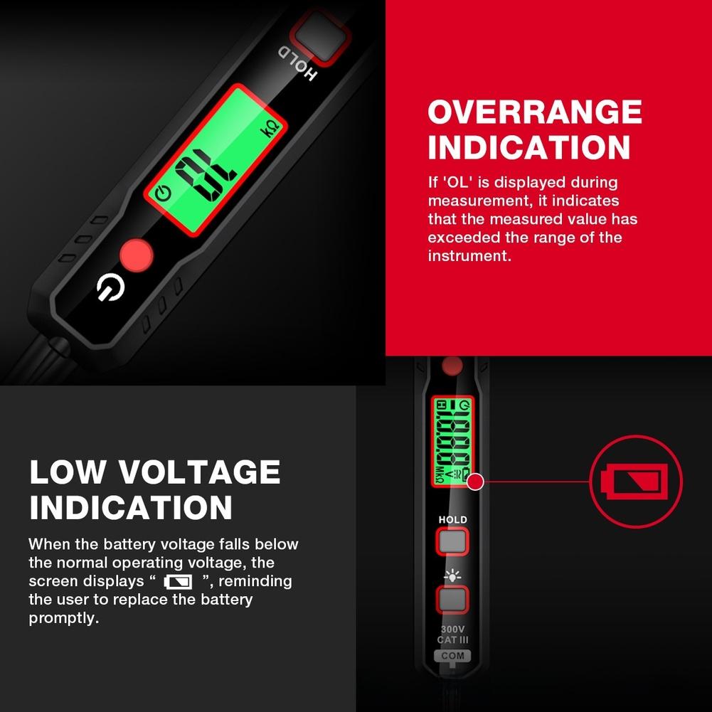 Digital Voltage Tester Pen Multimeter Smart Identification 0.8-300V For Car Circuit Continuity Check Ammeter Device