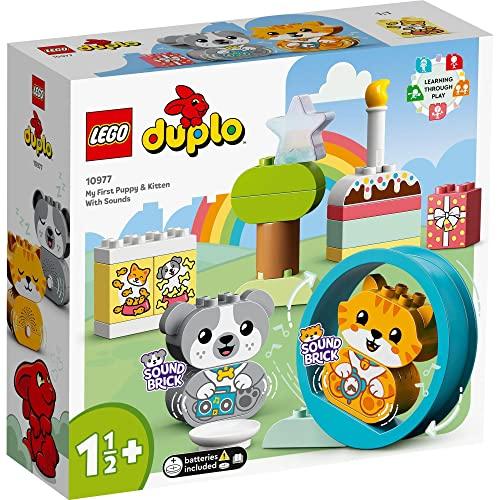 LEGO Duplo My First Duplo Cute Sounding Puppy and Kitten Building Blocks, Educational Toy, Gift for Toddlers and Babies, Animals, Sound-Making, Boys a
