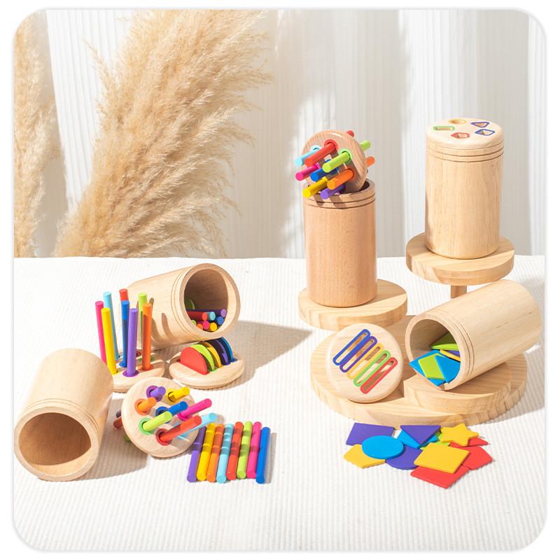 Colorful Stick Wooden Block Color Shape Classification Cylinder Toy For Sensory Training And Motor Skills Development