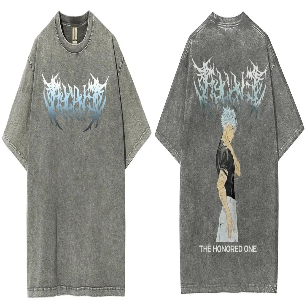 

Аниме Магическая битва Годжо Сатору Графическая футболка Мужская Винтажная футболка с эффектом стирки Оверсайз Хлопковая футболка Харадзюку Мужская Манга Футболка XXL