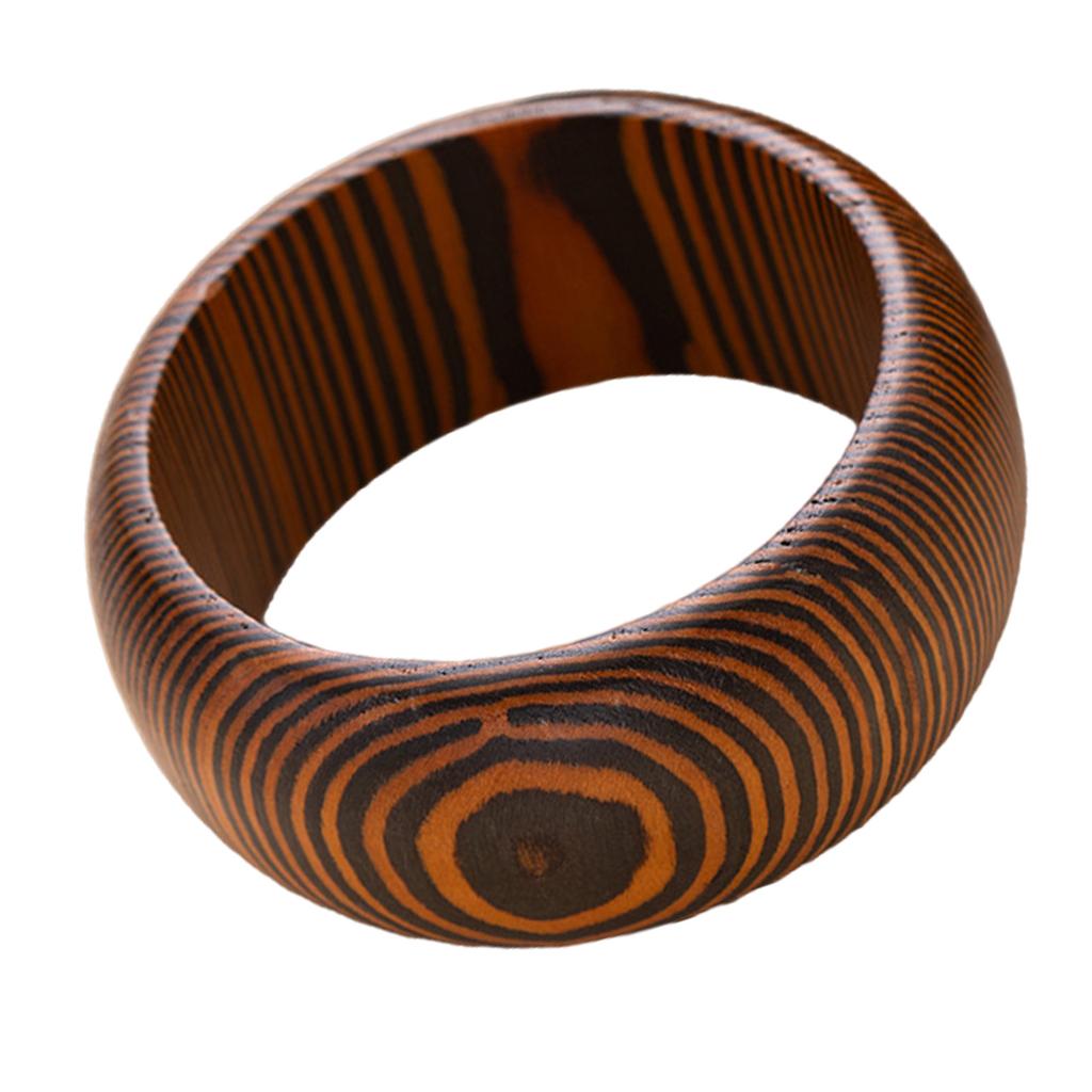 Vintage Ornate Carved Wooden Bangle Bracelet Artistic Wide Cuff For Women Elegant Natural Wood Jewelry Accessory