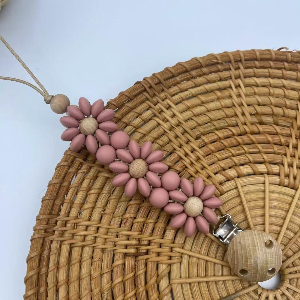 

Дизайн Квітка Кліпса для пустушки Квітка Ручна робота Прорізувачі Дитячий тримач для пустушки Етап прорізування зубів темно-рожевого кольору