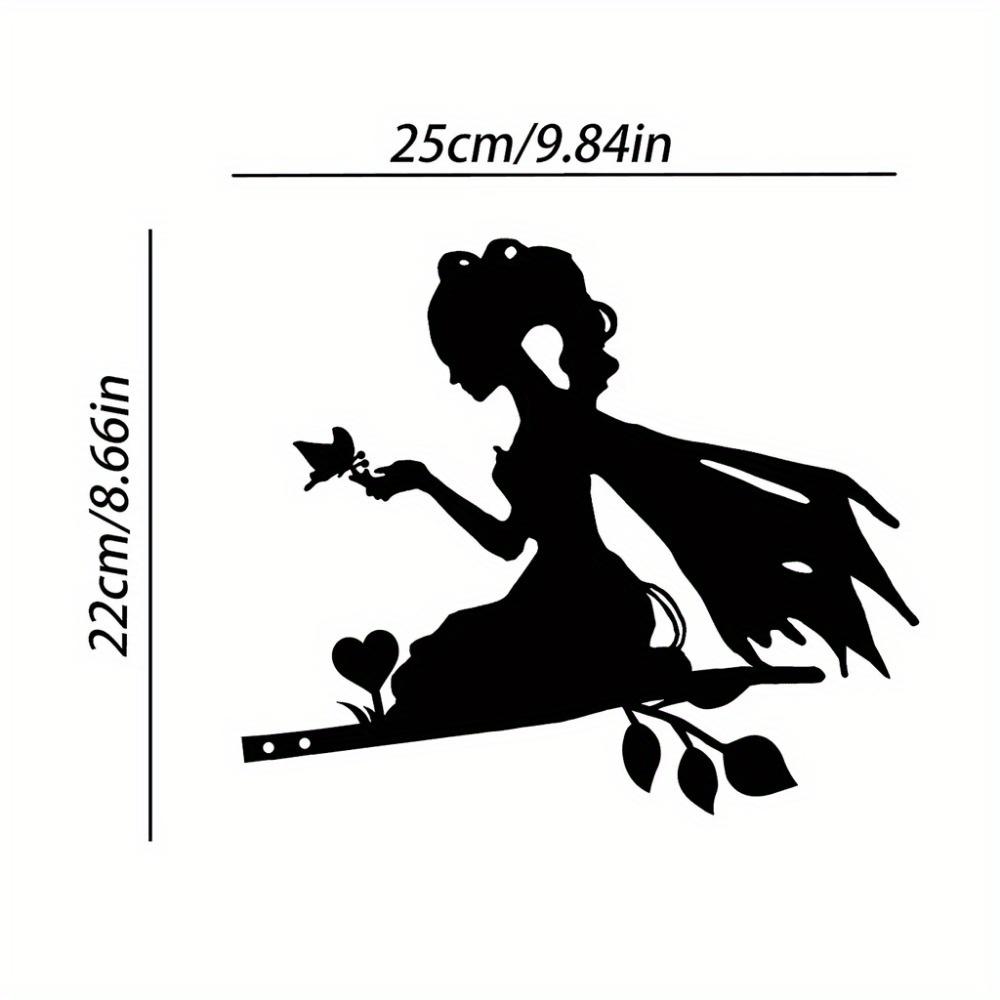 Iron Silhouette Wall Art Fairy Queen on Tree Garden Ornament Metal Sculpture Spring Decor