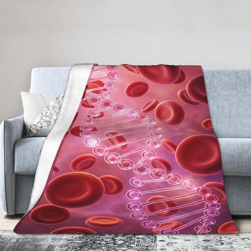 Pink Dna Strand With Red Blood Cells Science Warm Soft Blanket Office Plush Throw Blanket Chair Flannel Bedspread Sofa Bed Cover