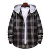 Men's Fashion Hooded and Plaid Long Sleeve Shirt Jacket Coat