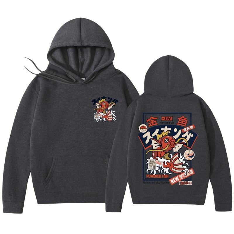 Red Koi Print Fleece Hoodies Harajuku Hip-hop Streetwear Autumn Winter Pullover Men Women Sweatshirt
