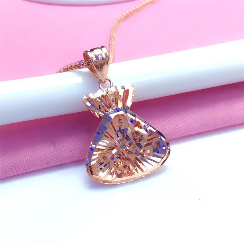 Purple Gold Shiny Money Bag Pendant Fashionable Personalized Color Gold Plated Rose Gold Premium Necklace