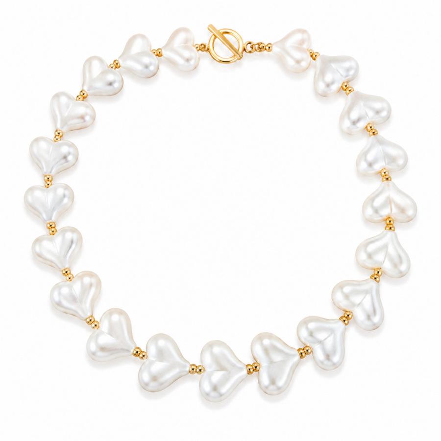 European and American style niche heart-shaped necklace, versatile woven pearl feeling OT collarbone chain niche women's necklace