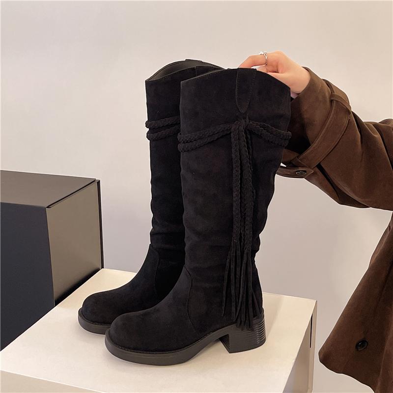 Fashion New Style Luxury Women's High Quality Retro Fashion Style Fashion Boots Thick Heel Long Tube Slim Look Stacked Middle Tube Boots